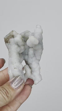 White Chalcedony Quartz on Brass Claw Stand – Boho Home Accent