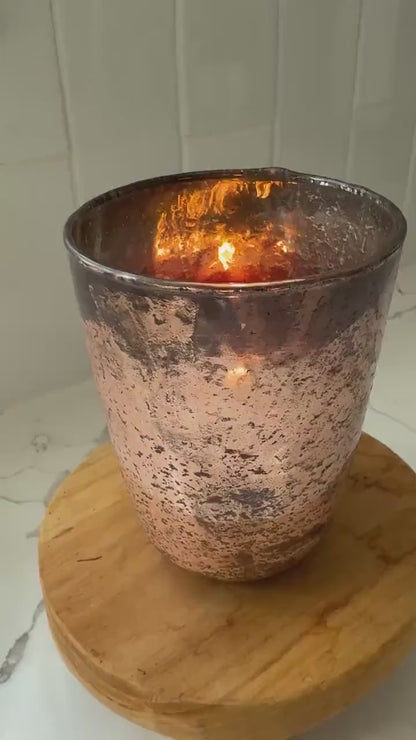 Distressed Glass Votive Holder – Antique Finish Hurricane Candle Holder