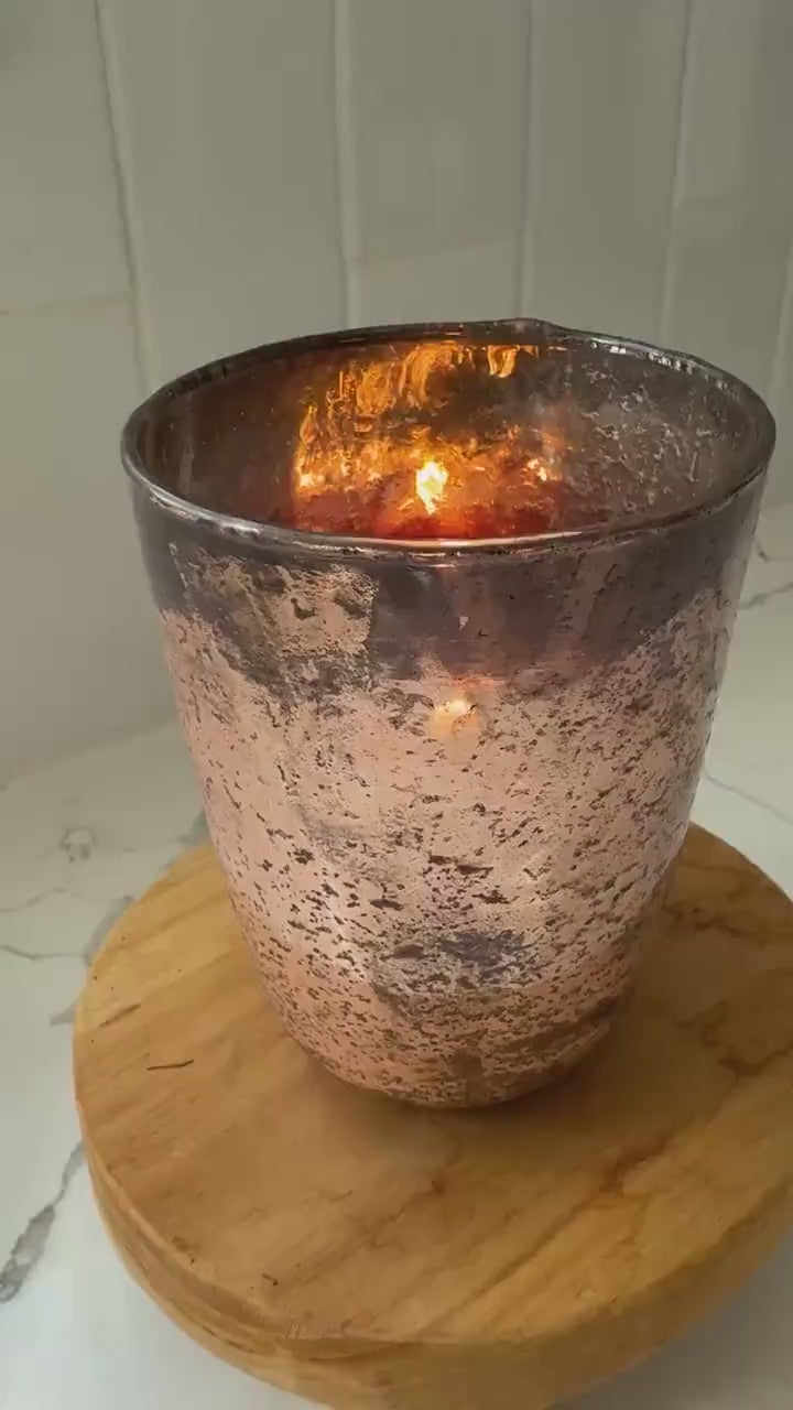 Distressed Glass Votive Holder – Antique Finish Hurricane Candle Holder