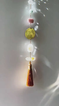 Natural Crystal Sun Catcher - Brass Moon Wall Hanging Light Catcher