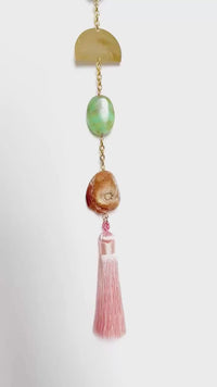 Pink Moonstone Druzy Suncatcher – Boho Crystal Wall Hanging