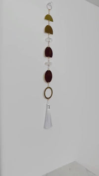 Brass Moon Phases Wall Hanging – Crystal Sun Catcher & Bohemian Room Decor