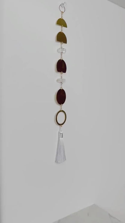 Brass Moon Phases Wall Hanging – Crystal Sun Catcher & Bohemian Room Decor