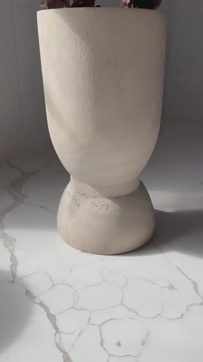 White Flower Vase – Modern Dried Flower Display with Wood Base