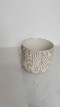Boho Chevron Pottery - Neutral Ivory Modern Planter for Indoor Plants