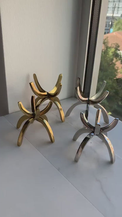 Modern Silver Crystal Display Stand - Aluminum Claw Geode Holder