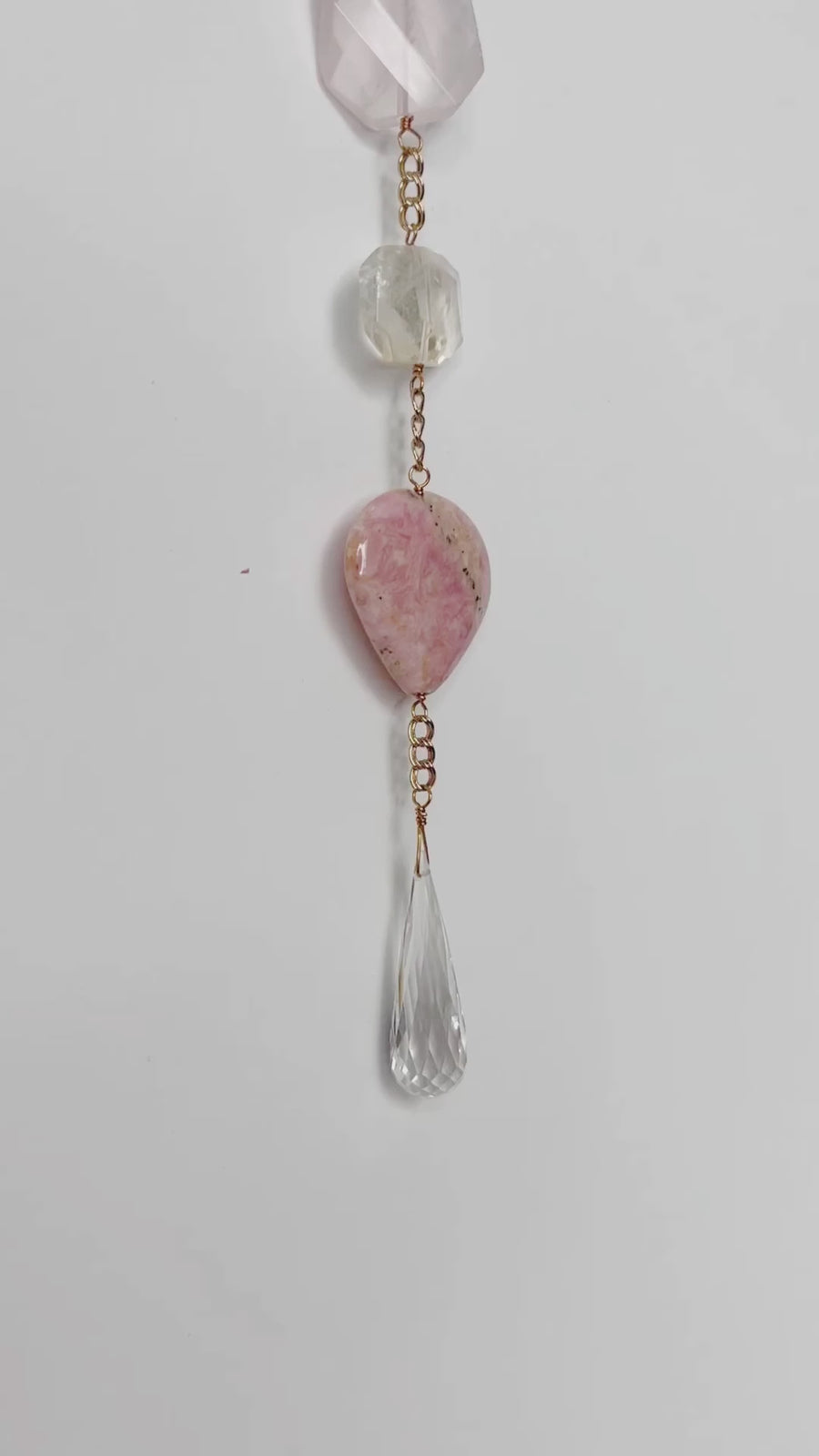 Calming Sun Catcher |Crystal Brass Moon Wall Hanging Art | Citrine Aura Quartz Smoky Quartz Rose Jasper