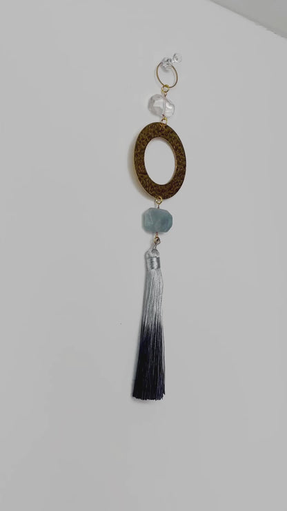 Blue Aquamarine Sun Catcher - Crystal & Brass Moon Wall Hanging with Clear Quartz