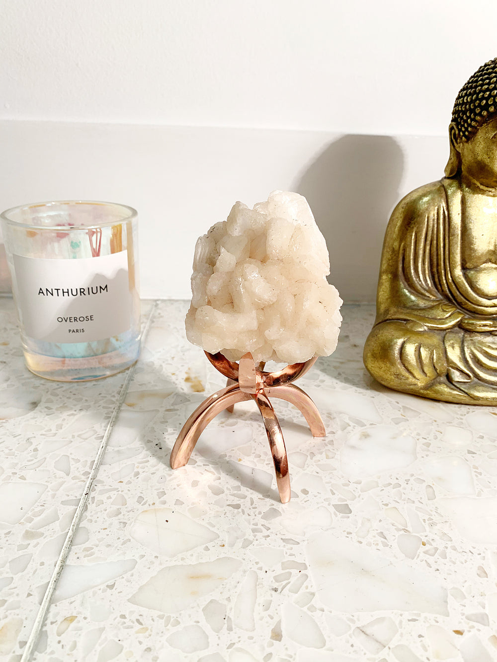 Rose Gold Crystal Holder Stand – Aluminum Grid Display Organizer