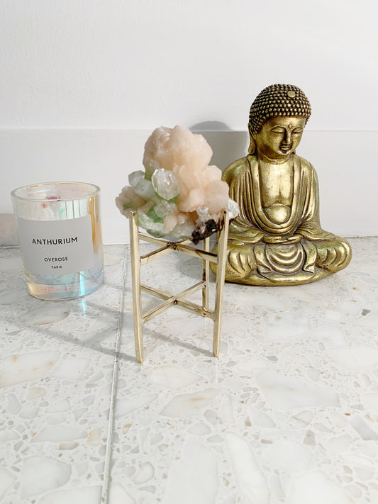 Brass Crystal Tower Display Stand - Gold Geometric Candle Holder