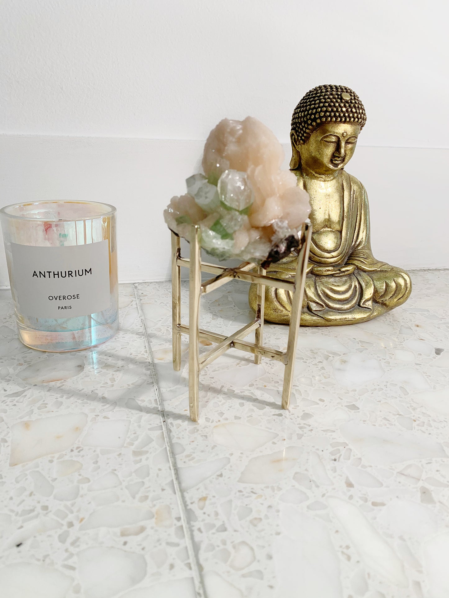 Brass Crystal Tower Display Stand - Gold Geometric Candle Holder