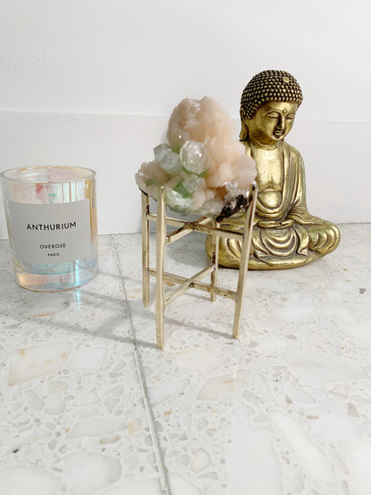 Brass Crystal Tower Display Stand - Gold Geometric Candle Holder