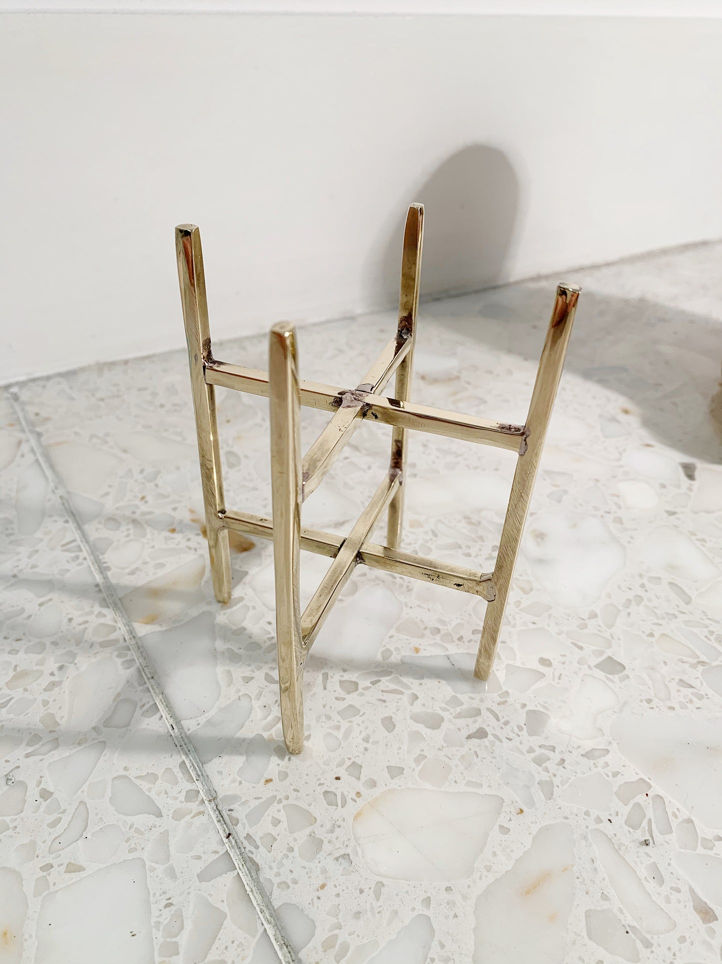 Brass Crystal Tower Display Stand - Gold Geometric Candle Holder