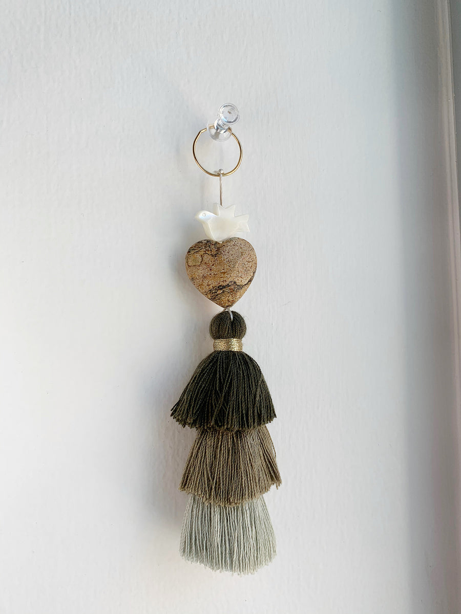 Boho Mother of Pearl & Jasper Tassel Wall Hanging Art | Sun Catcher | Christmas Ornament