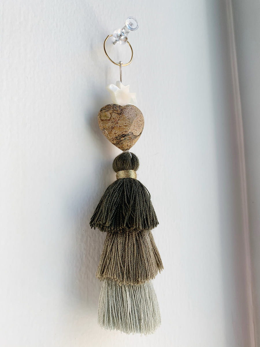 Boho Mother of Pearl & Jasper Tassel Wall Hanging Art | Sun Catcher | Christmas Ornament