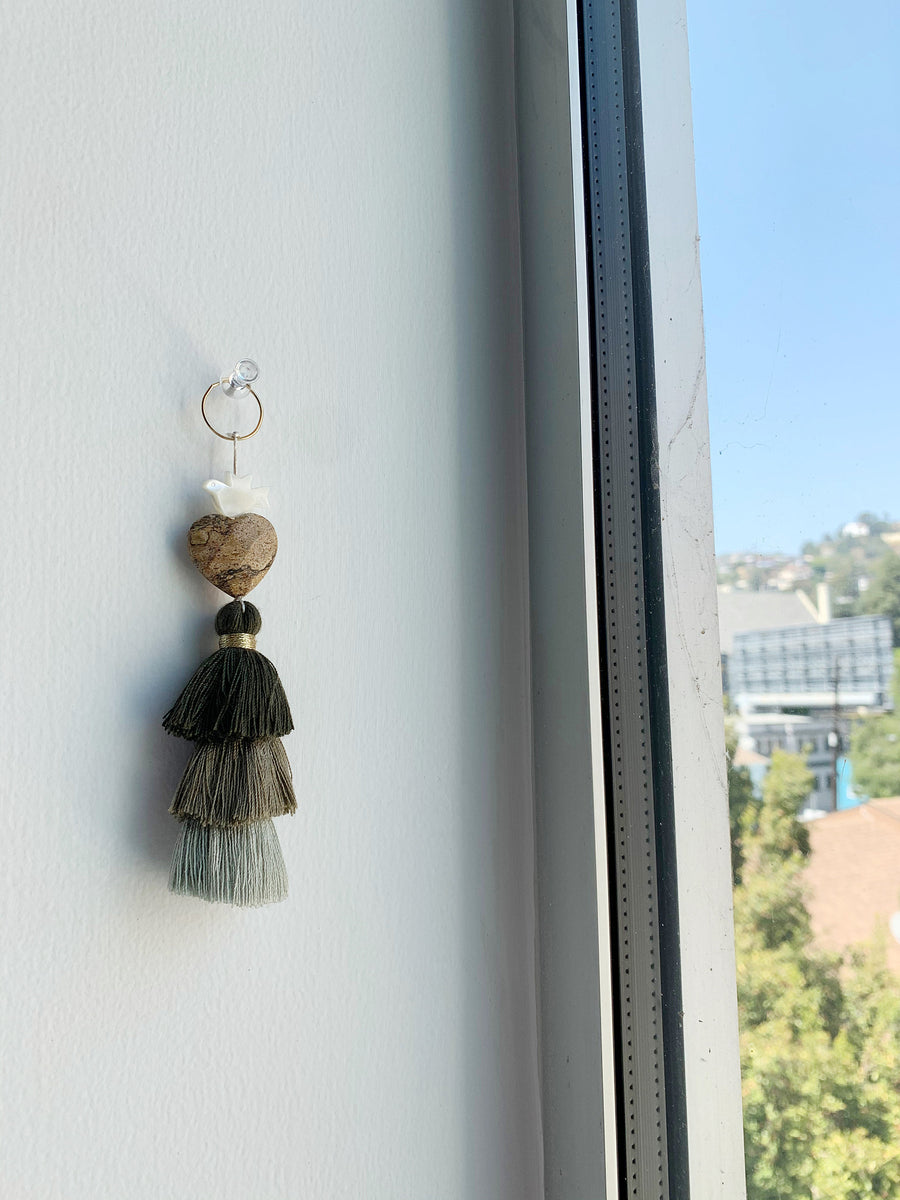 Boho Mother of Pearl & Jasper Tassel Wall Hanging Art | Sun Catcher | Christmas Ornament